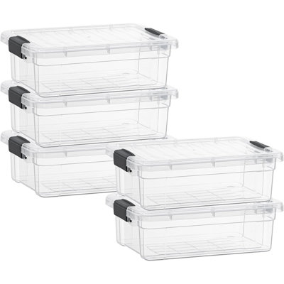 Latitude Run® Clear Storage Bins with Lids, 5 Pack- Plastic Storage Boxes for Home-