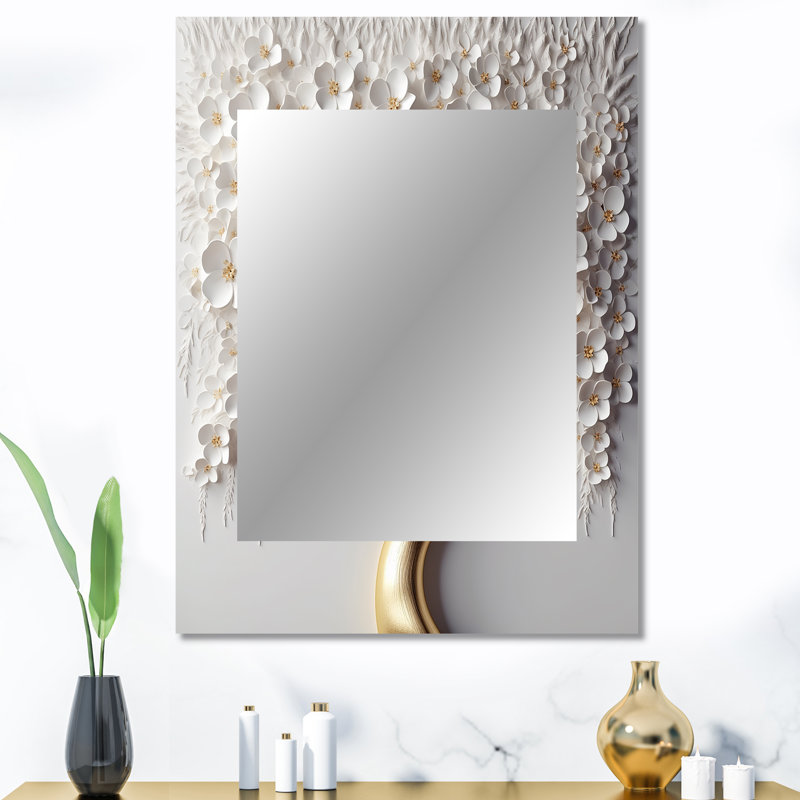 Orchidée blanche, jardin de branches, miroir mural floral, 40 po x 30 po