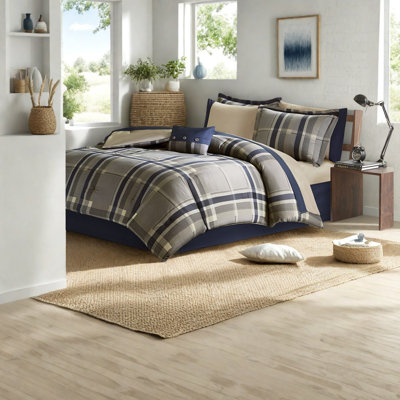 Complete Full Bedding Sets, Polyester Plaid Modern Bedroom Home
