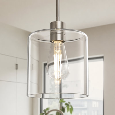7.9'' Wide Modern Single Pendant Clear Glass Shade Kitchen Island Pendant Lighting, 1 - Light