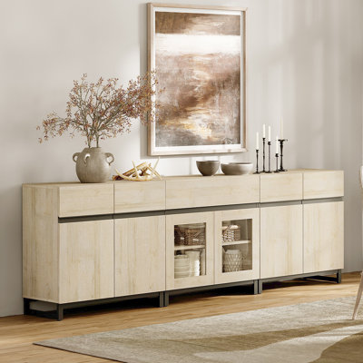 Buffet moderne avec tablettes réglables et tiroir, armoire de rangement 3 en 1 avec portes en verre, armoire à café pour le salon, cuisine