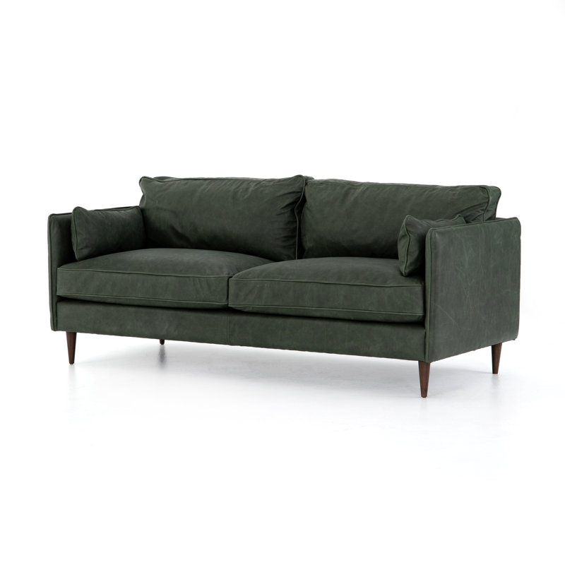 Ashford 76" Genuine Leather Square Arm Sofa, Almond Beech, Eden Sage Top Grain Leather