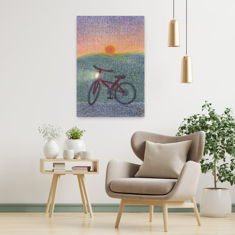 "Vélo au coucher du soleil", 36" H x 24" W