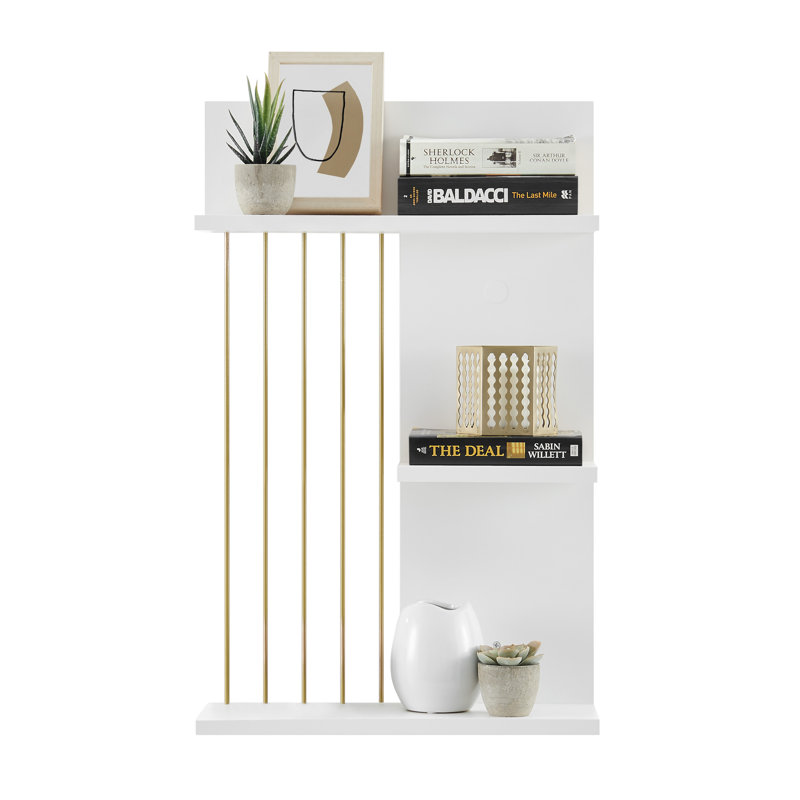 Badiah 3-Level Tiered Shelf Unit, White/Gold