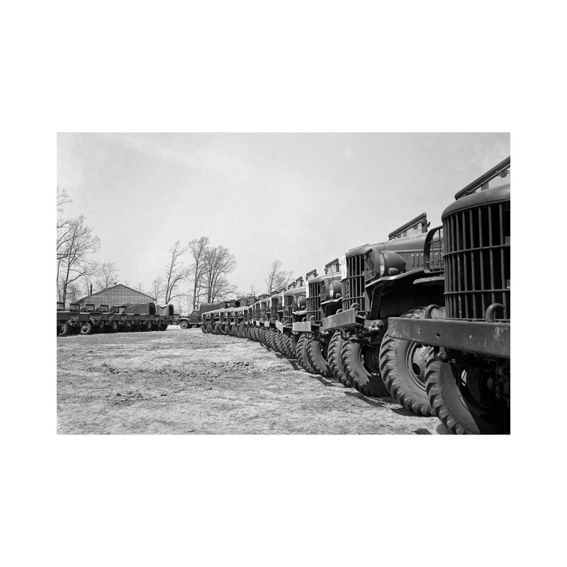 April 19 1941 Alignment Row Rows Dodge Army Trucks Jeeps Fort Dix NJ - Wrapped Canvas Print, 30.48 cm H x 45.72 cm W