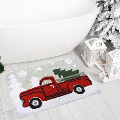Christmas Holiday Decor Square Pick Up Truck With Christmas Tree Water Absorbent Bathroom Vanity Bath Rug 20X30, 100% Cotton Bath Spa Mat Accent Rug M -  The Holiday Aisle®, B7C95D699F7C4CD898A15E90271D79A3