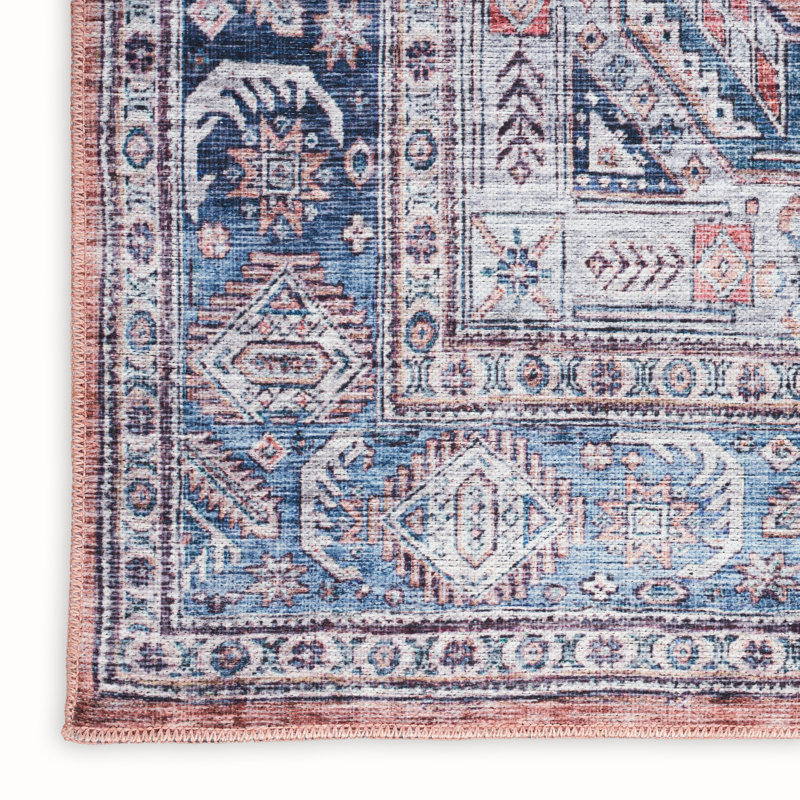 Venetia Machine Washable Persian Blue Multicolor Area Rug, Rectangle 5'3" x 7'3"