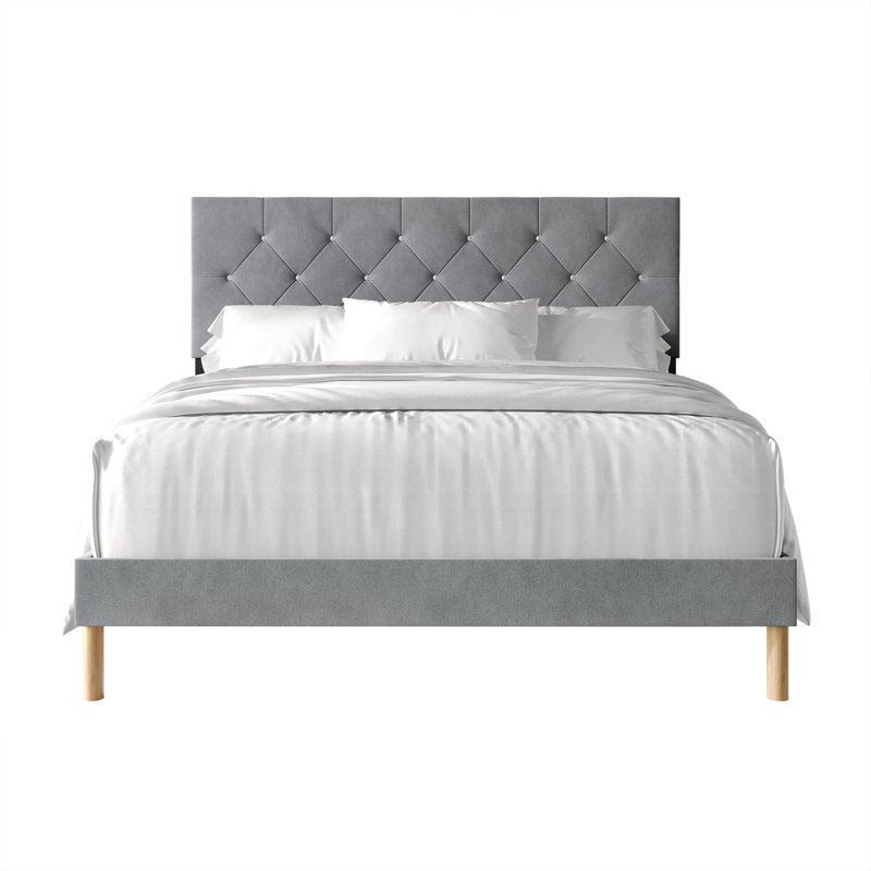 Velvet Upholstered Bed, Light Gray, King