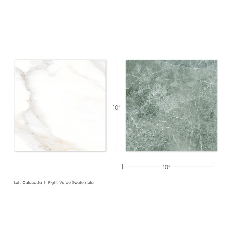 Tavari Checkerboard 10X10 Calacatta And Verde, Green/White