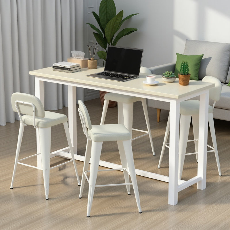 Upholstered Seat Stools with Metal Frame, White, Bar Stool (30" Seat Height)