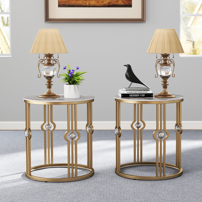 Ensemble de tables d'appoint en pierre et cadre en métal doré Marble