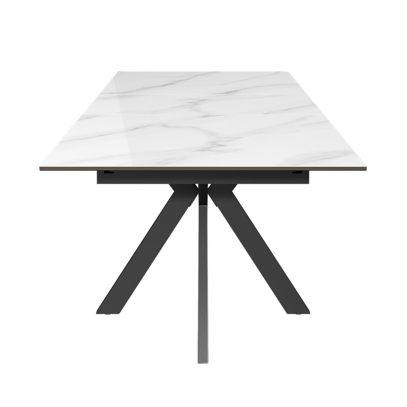 Extendable Metal Base Dining Table, 75cm H x 130cm L x 80cm W, White Gloss
