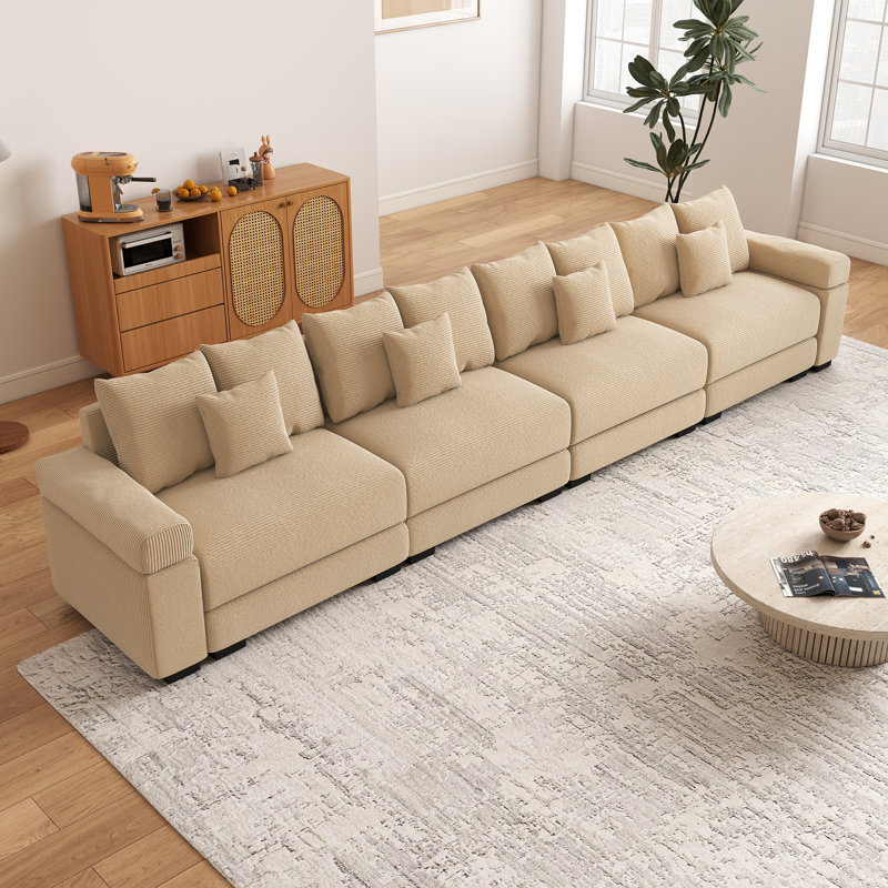 Canapé modulaire de 168 po, Velours côtelé chameau