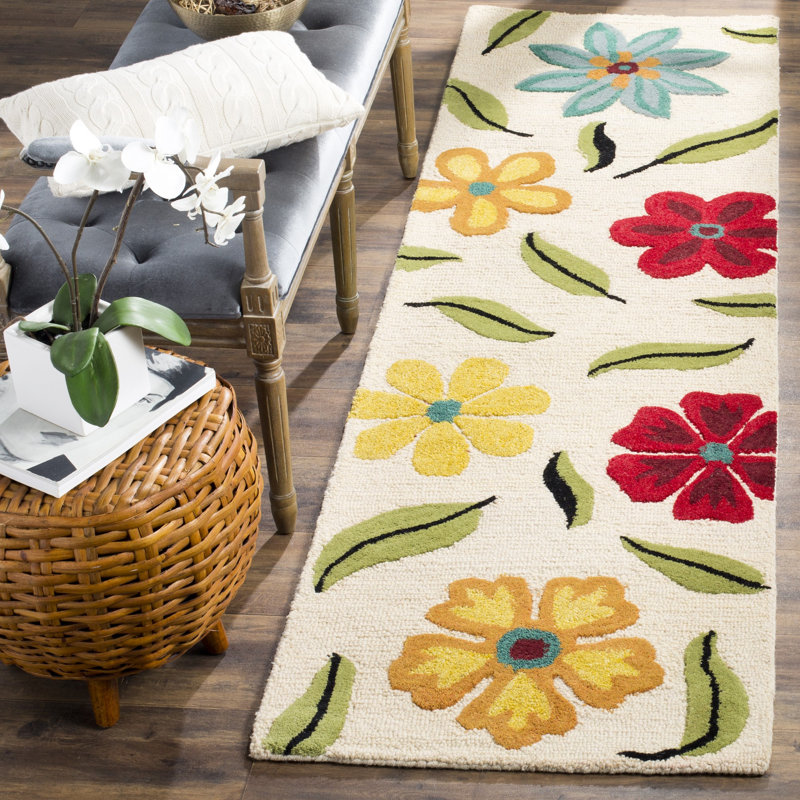 Emrick Hand Hooked Wool Floral Rug, Runner 2'3" x 8'
