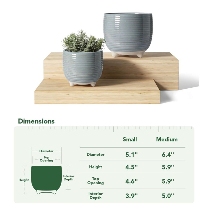 Pots de fleurs en céramique, 13 et 16,3 cm, lot de 2, Gris glacis réactif