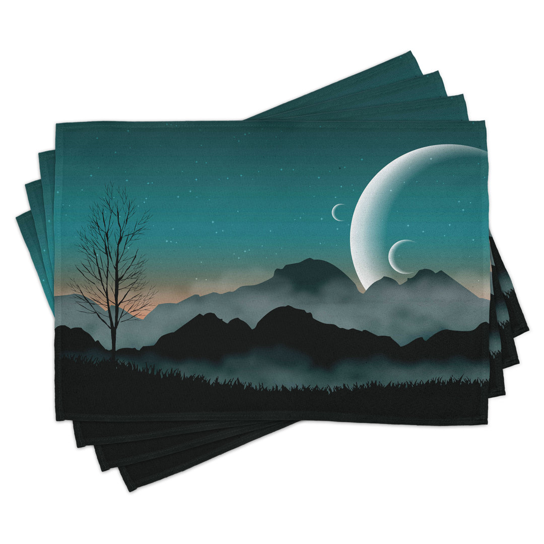 Platzdeckchen 4er-Set, Nachthimmel auf Berg, Teal Black