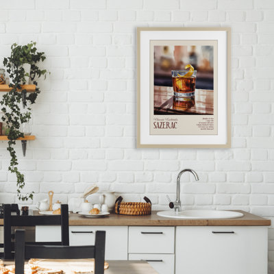Sazerac on Reflective Surface Framed Print Under Glass, design by Andreas Magnusson