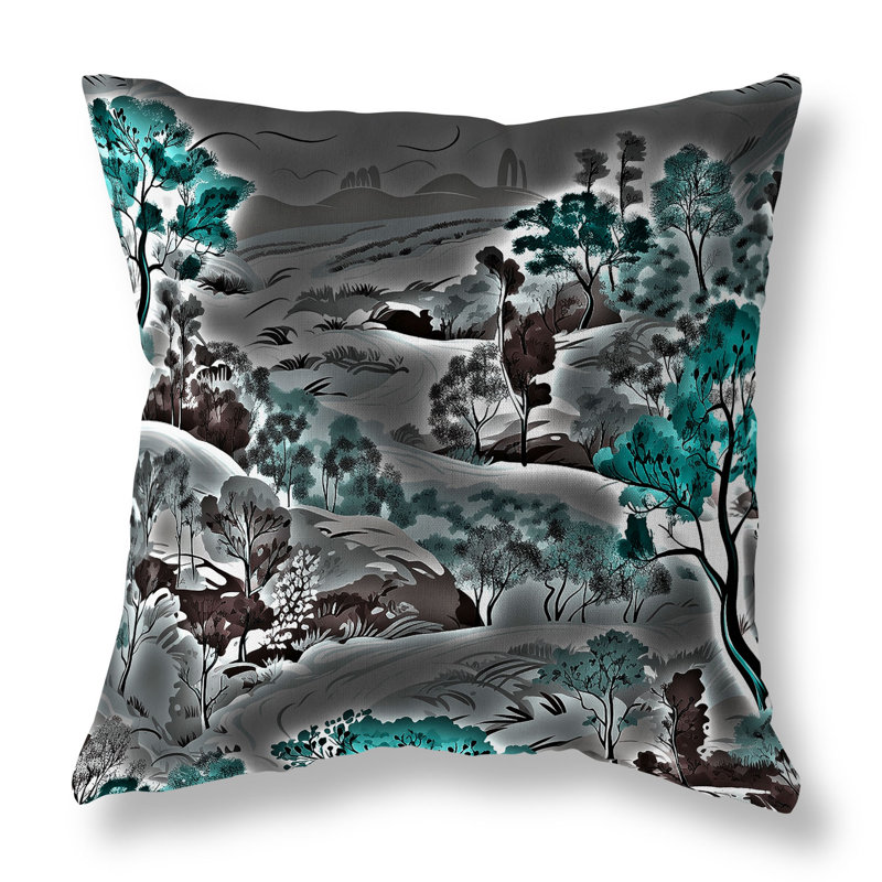 Gray and Turquoise Square Broadcloth Throw Pillow