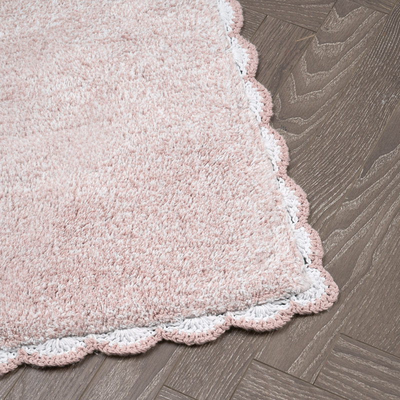 Laura Ashley Heathered Crochet Border Bath Rug 1-Piece, Single - 32" L x 20" W, Blush