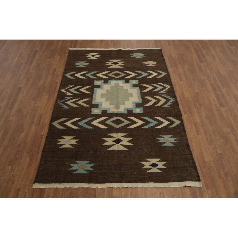 Tapis turc brun à motif géométrique kilim 6 x 8