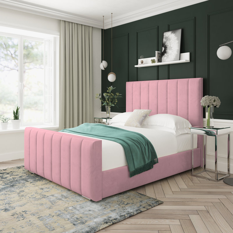 Oakley Plush Velvet Upholstered Ottoman Bed Frame, Single (3'), Pink