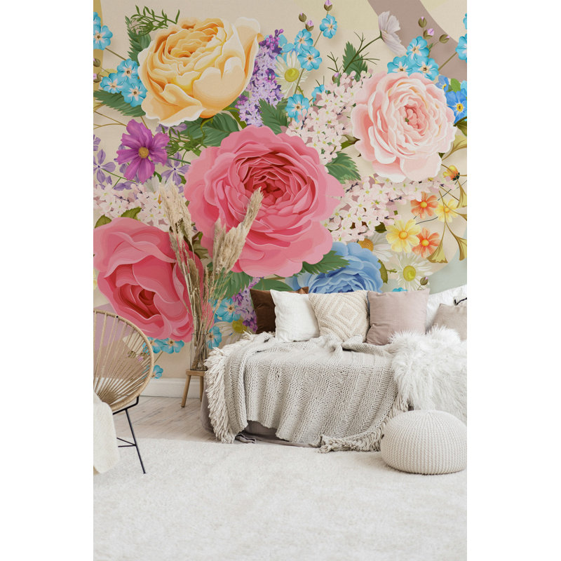 Papier peint tourbillon rose pastel, L 115 po x l 225 po
