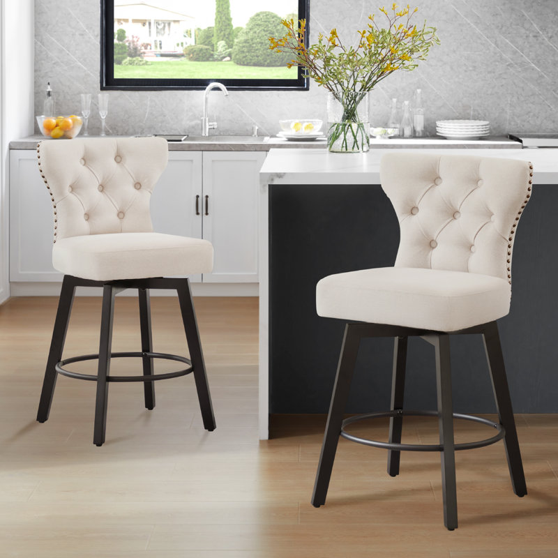 Tabouret de comptoir pivotant et capitonné, Crème, 2