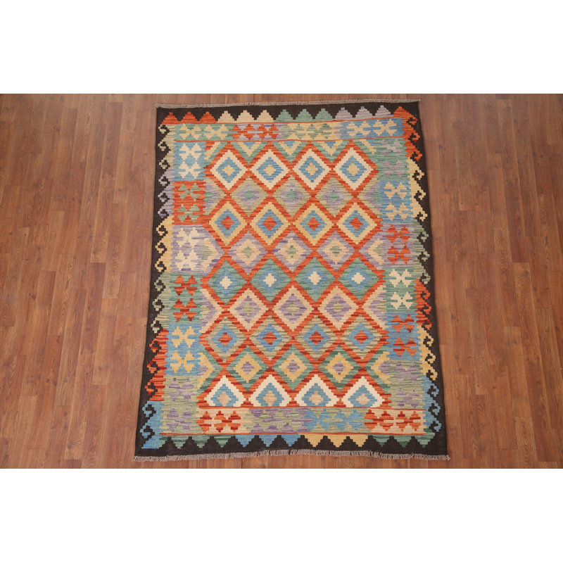 Tapis réversible en laine Kilim 5 x 6