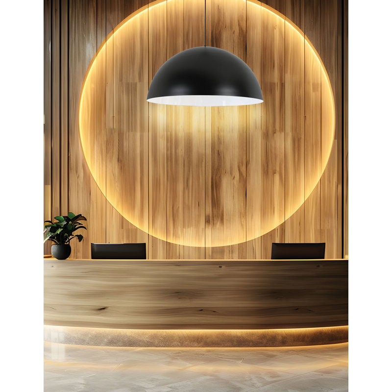 Luminaire suspendu en forme de dôme à 1 lumière Ofelia - 31,5 po, Noir mat, Noir mat / blanc