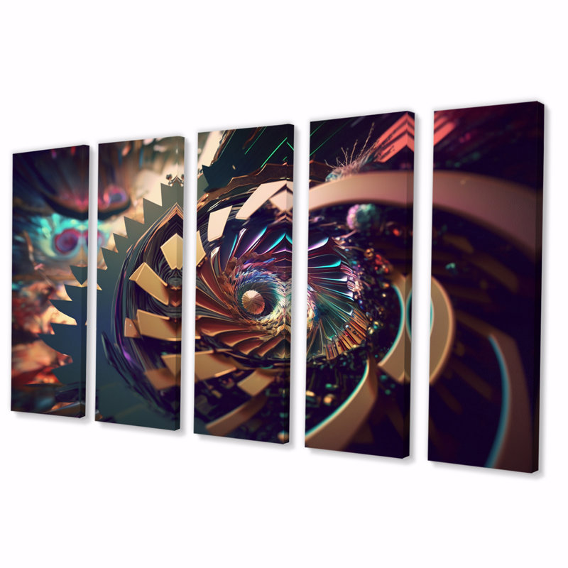 Spirale illusion de temps abstrait futuriste - formes abstraites, art mural salon - 5 panneaux égaux