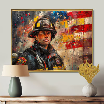 Patriot Firefighter Hero I - Fireman Wall Art Living Room