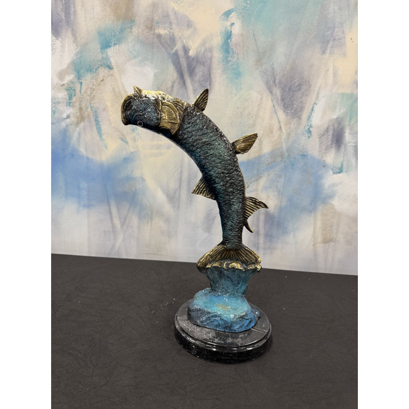 Sculptures & Beyond Tarpon Fish Cast Bronze Sculpture – Lost-Wax Bronze with Hand-Applied Patina on Black Marble Base – Coastal & Nautical Decorative Art for Home, Office & Yacht Décor – Breaking Free – 15"H