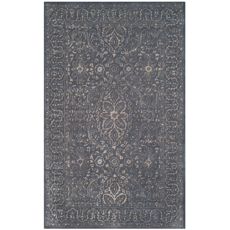Samaniego Hand Tufted Viscose/Wool Oriental Rug in Gray, Rectangle 5' x 8'
