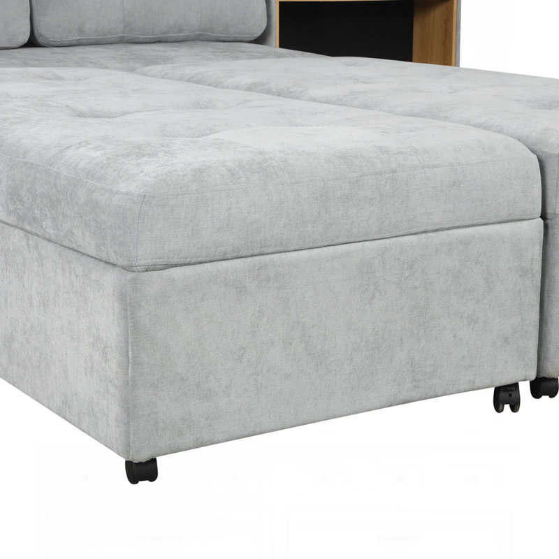 121,2 po. Canapé-lit modulaire polyvalent de style contemporain avec deux tablettes de rangement, Gris