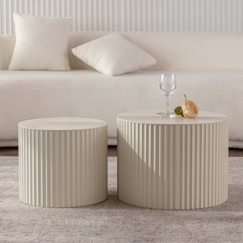 Nesting Coffee Table Set Of 2 Modern Drum Side Table End Table Wave Stripe Round Coffee Table For Living Room