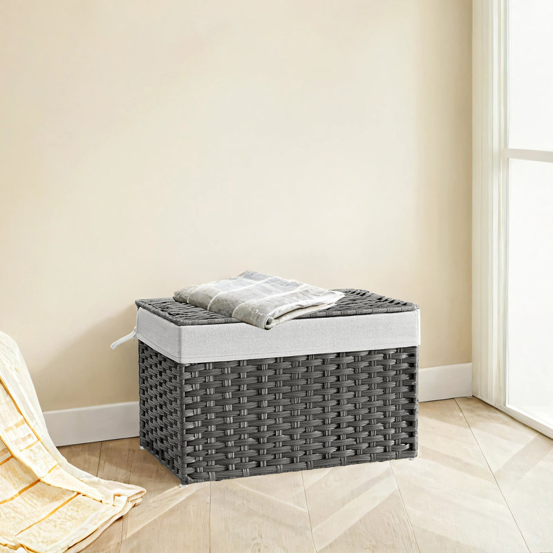 Panier de rangement avec couvercle, bac de rangement de 27,7 gallons (105 L), panier de rangement pour couverture tissée avec poignées, doublure pliable et amovible, structure en métal, pour chambre à coucher, salle de lavage