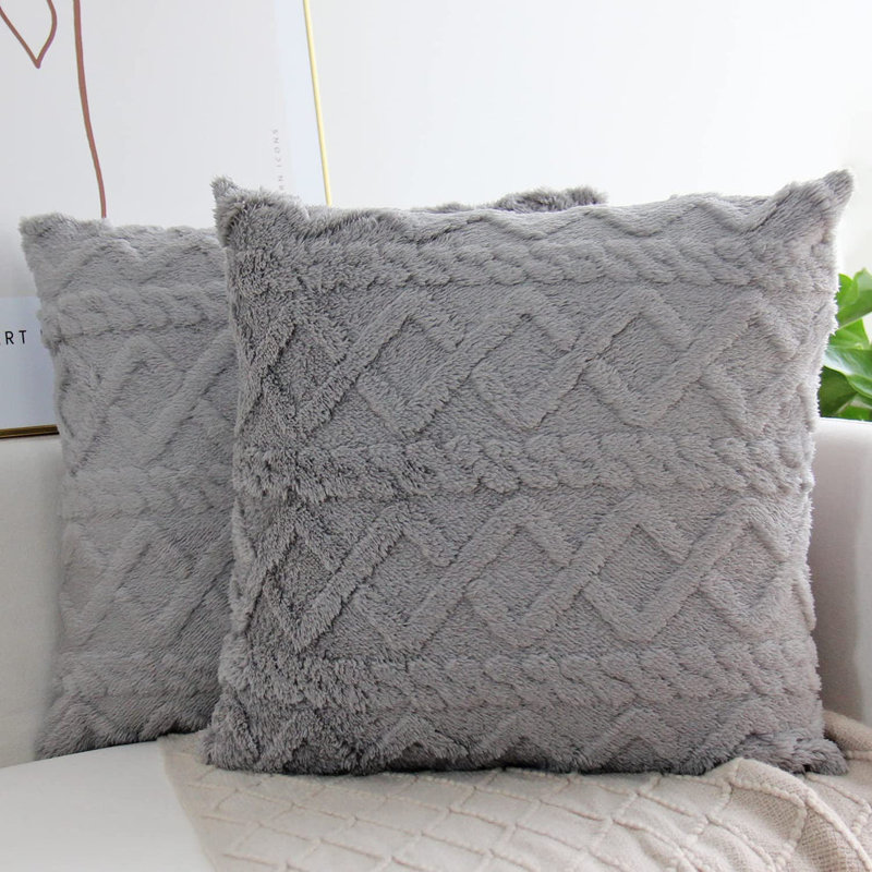 (Covers With Inserts) Set of 2 Raised Geometric Pattern Throw Pillows with INSERTs size 18"x18" Gray