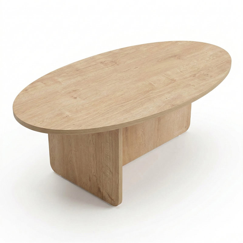 Aurelia Modern Oval Coffee Table With Architectural Slab Base, Oak