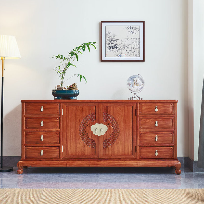 Buffet luxueux rétro de style chinois, H 33,8 po x l 67,7 po x P 18,9 po