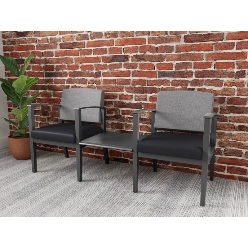 Structure en bois tandem 2 places avec table centrale Amherst, Étain, Gris Chambray / noir Patriot Plus