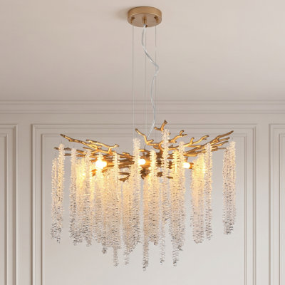 Lustre suspendu moderne en forme de goutte de pluie, 24 pouces, 8 lumières, cristal doré, branches d'arbre.