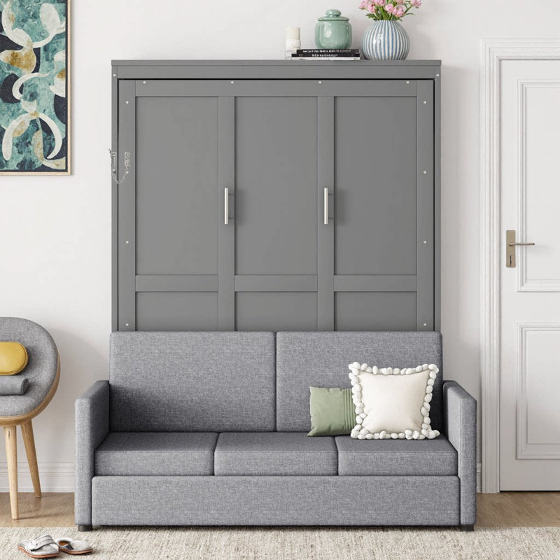 Grand canapé-lit escamotable mural blanc - Solution de rêve peu encombrante, Gris
