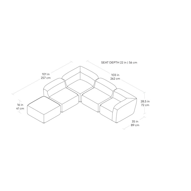Circuit Modular 5-Pc Sectional, Huron Ivory Performance