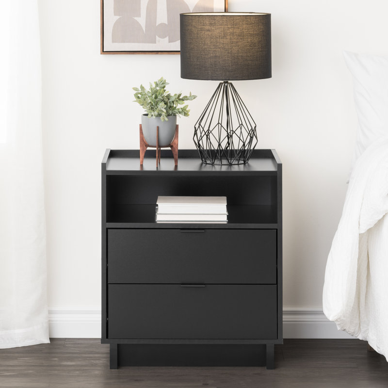 Table de chevet à 2 tiroirs de 23,75 po de large avec tablette ouverte Chaunta, table de chevet moderne, rangement de table de bout pour chambre à coucher, salon, bureau, l 23,75 po x H 26,75 po x P 16 po, noir