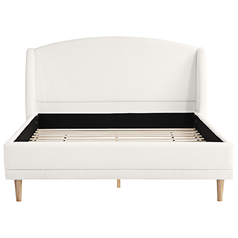 Upholstered Platm Bed With Wingback Headboard, Queen