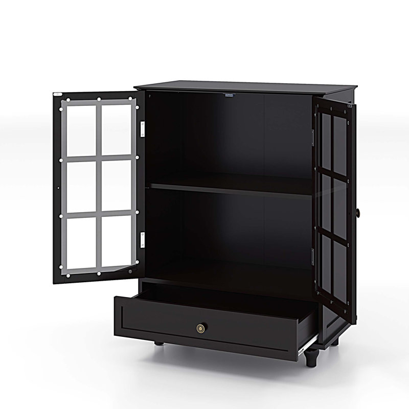  Buffet de rangement minimaliste moderne en bois avec double porte vitrée et tiroir pour le salon, la salle à manger, le couloir et le vestibule