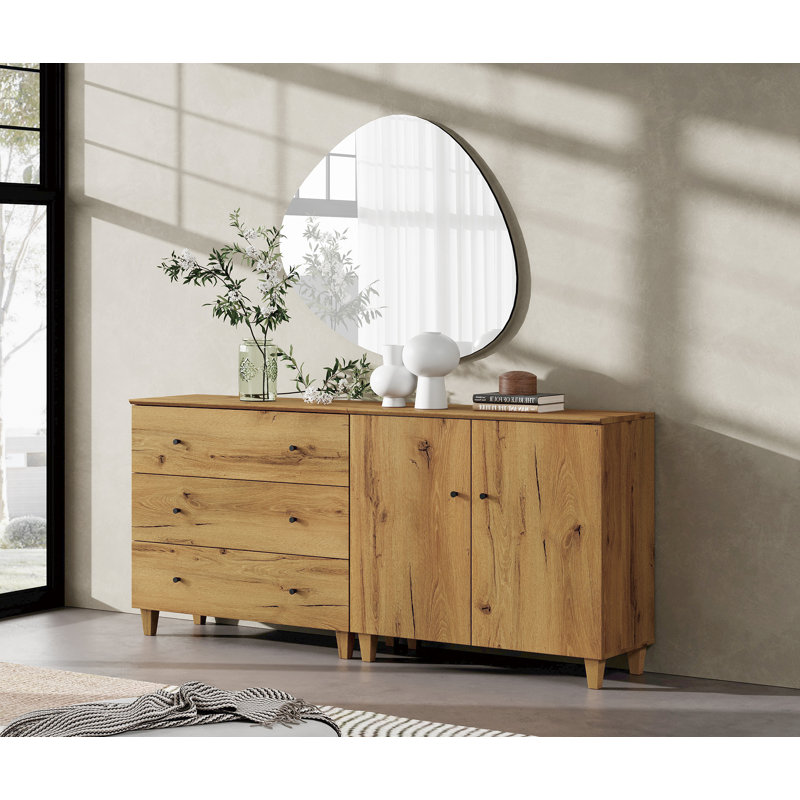 Commode 2-en-1 avec 3 tiroirs et 1 armoire pour chambre à coucher Lysiane, Brun chêne
