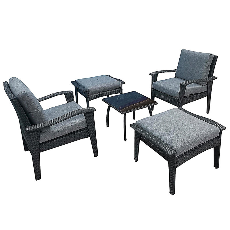 Patio Furniture Outdoor Chair And Ottoman 5 Pieces Rattan Seating Group with Cushions