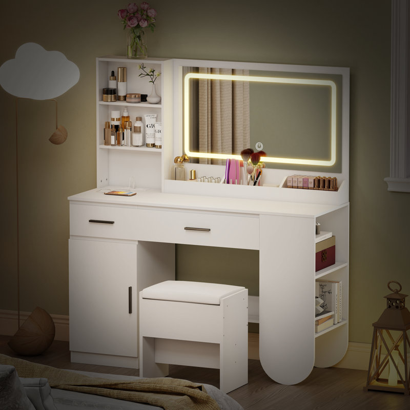Ensemble de meuble-lavabo 47 po avec miroir et lumières, Brun