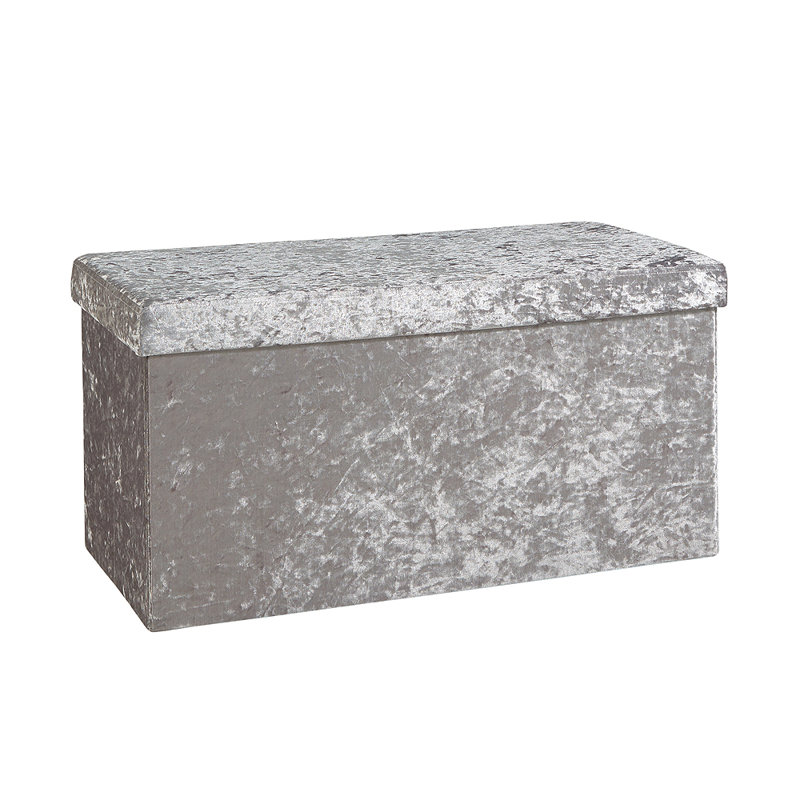 Peachey 76cm Wide Velvet Rectangle Solid Colour Standard Ottoman with Storage, Silver